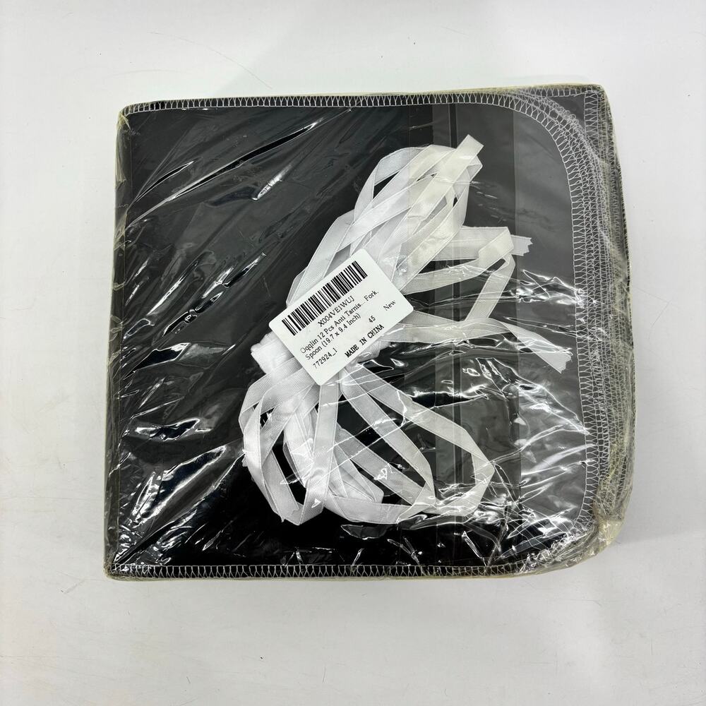 12 Pcs Anti Tarnish Felt Storage Bags Black Flatware Organizer Felt White Ribbon